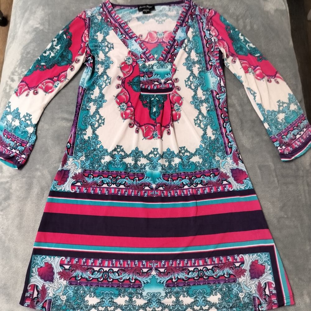 2/$30 Y2K Mini Summer Shift Dress Long Sleeve Size S‎ Festival Beach Vacation